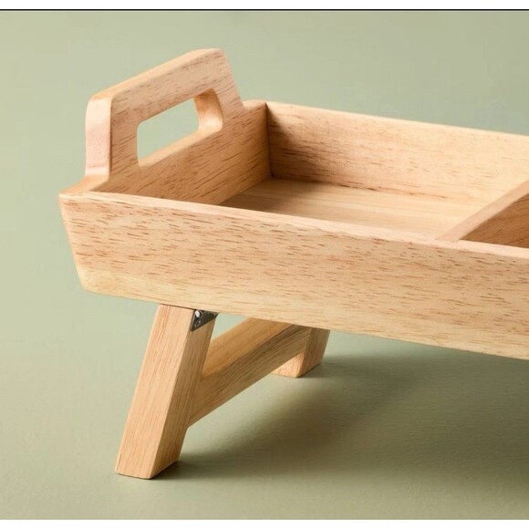 Hearth & Hand Magnolia Foldable Wood Serving Tray 19” Brown Portable Table Stand - Picture 5 of 9